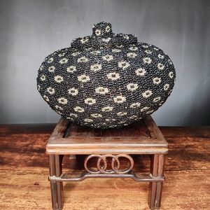 RARE Beaded Basket, Boho Wicker, Decorative Art, Handmade In Bali